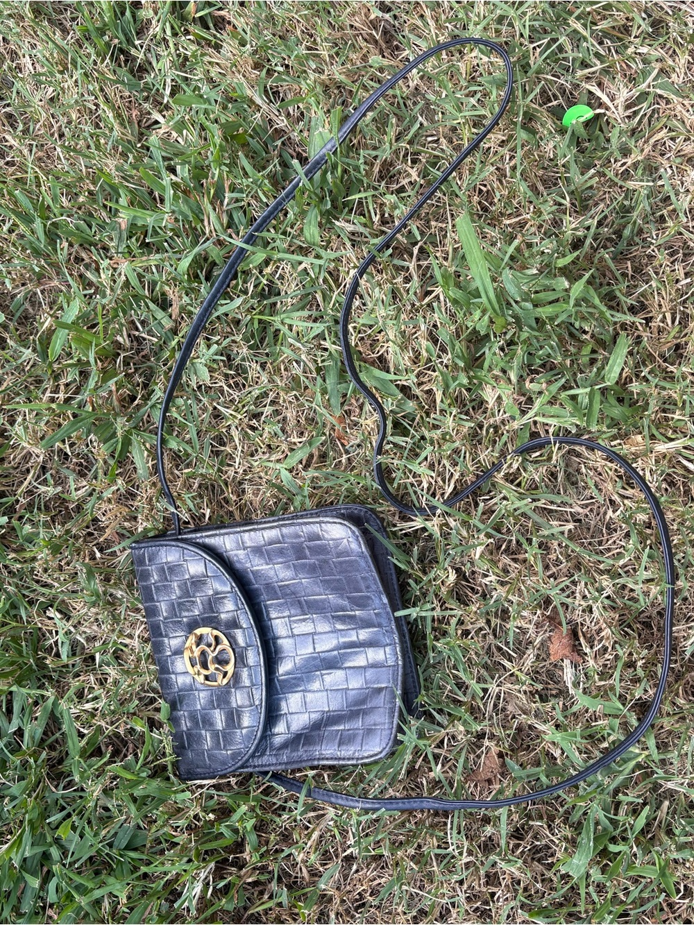 Susan Gail Black Croc-Embossed Crossbody with Gold Emblem
